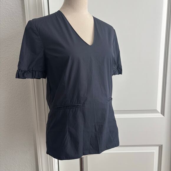 MARNI Winter Edition 2012 Navy Blue V-Neck Top Blouse Ruffle Sleeve Cotton Sz S - Picture 2 of 13